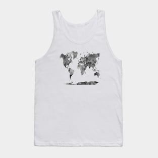 World Map Watercolor Black Tank Top